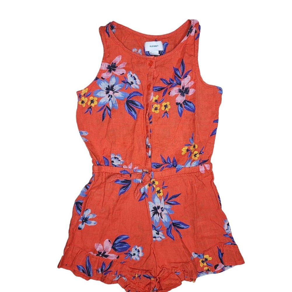 Old Navy Girls' Floral Romper Size M (8) 100% Cotton Orange & Blue tropical
